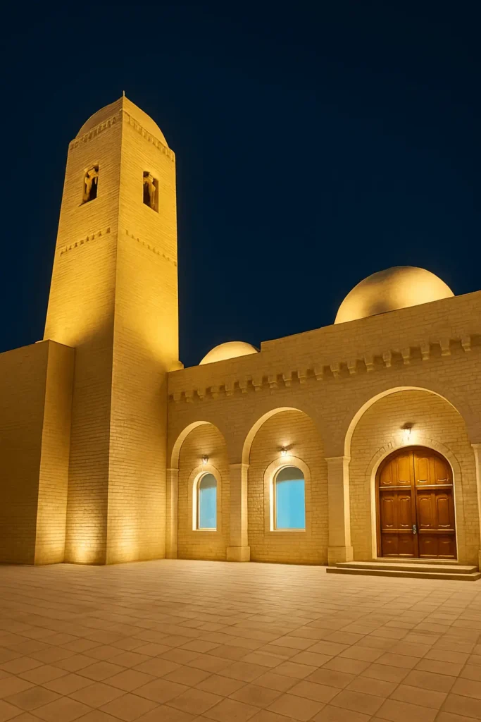 Al Medy Mosque illuminated at night in Riyadh